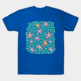 SEA STARS Coastal Ocean Starfish with Pebbles in Summer Pink Purple Orange Turquoise - UnBlink Studio by Jackie Tahara T-Shirt